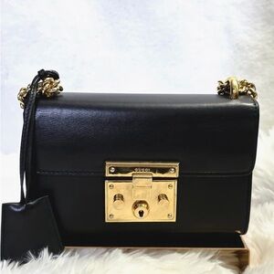 Gucci Black Leather Crossbody Bag with Gold Hardware